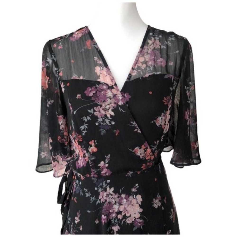 Bloomingdales  Aqua Black Floral Flowy V-Neck Max… - image 2