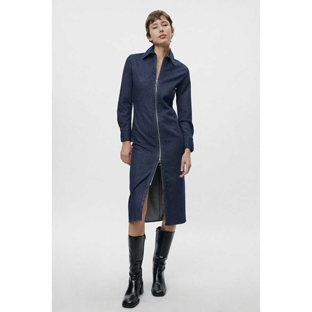 Zara Zippered Denim Dress ZW Collection  Collared… - image 1