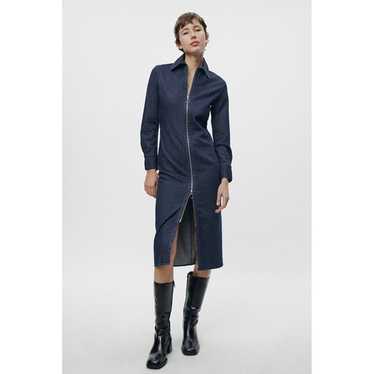 Zara Zippered Denim Dress ZW Collection  Collared… - image 1