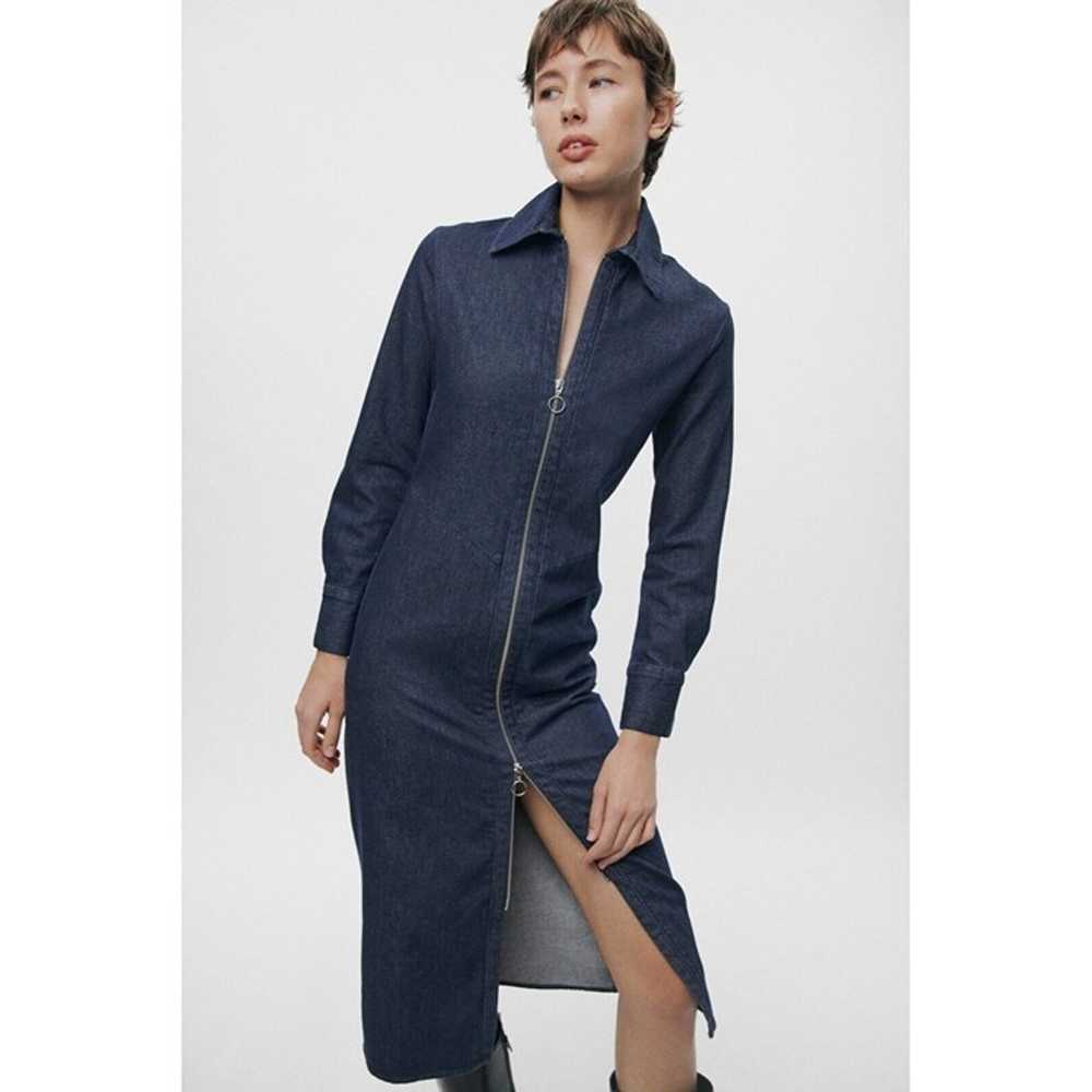 Zara Zippered Denim Dress ZW Collection  Collared… - image 2