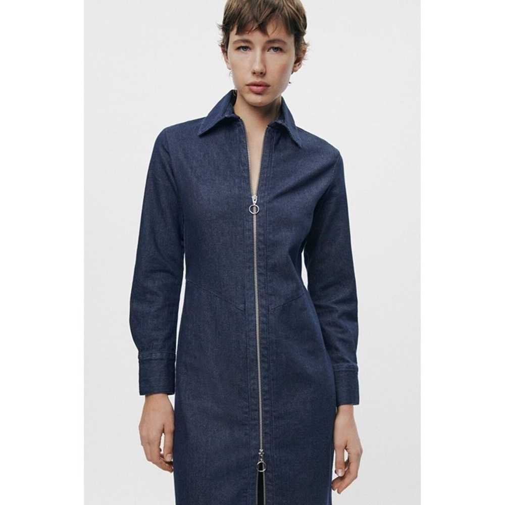 Zara Zippered Denim Dress ZW Collection  Collared… - image 4