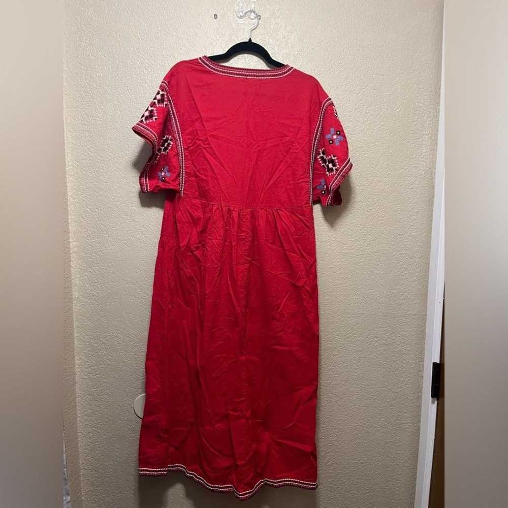 ZARA red embroidered poplin tunic midi dress M - image 2