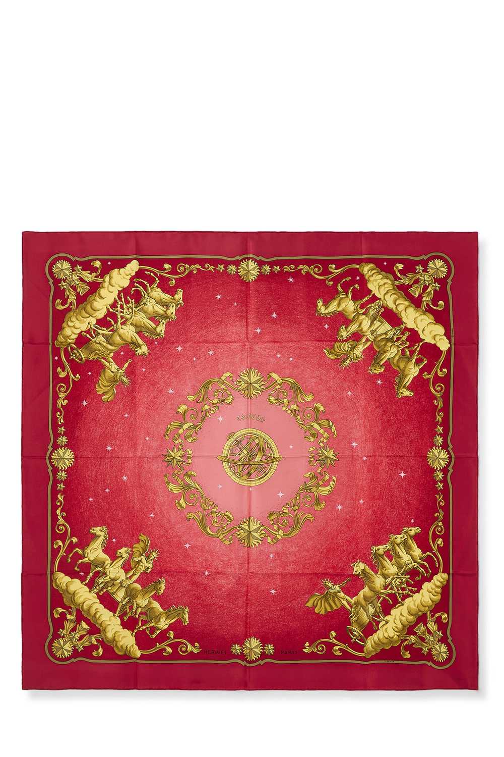 Red & Multicolor 'Cosmos' Silk Scarf 90 - image 1