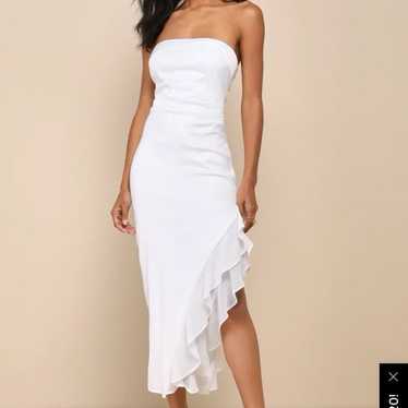 Lulus white bridal satin strapless midi dress size