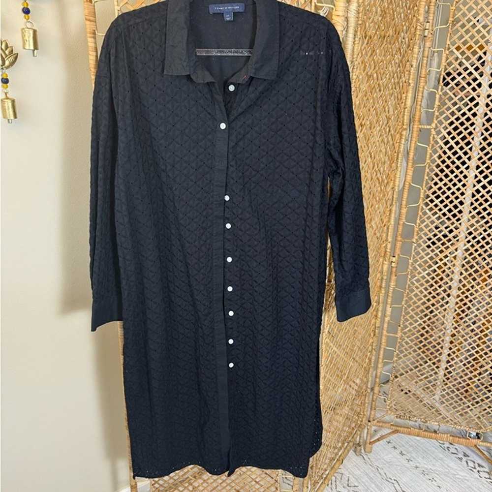 Tommy Hilfiger Eyelet Black Tunic /Dress Blouse - image 9