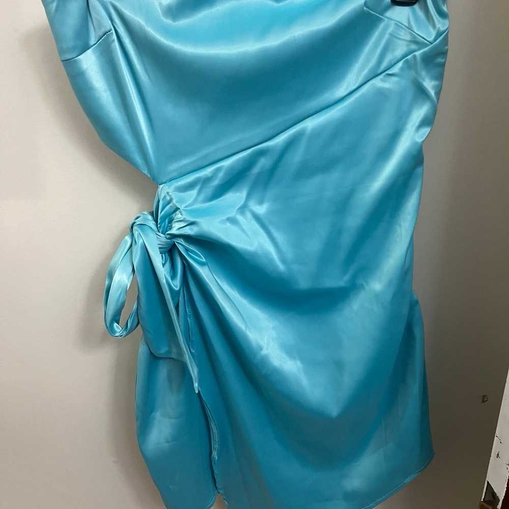 aqua blue cut out strapless dress - image 3