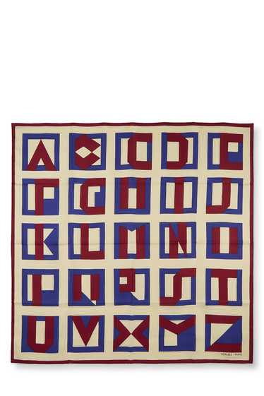 Red & Multicolor 'Lettres au Carres' Silk Scarf 90