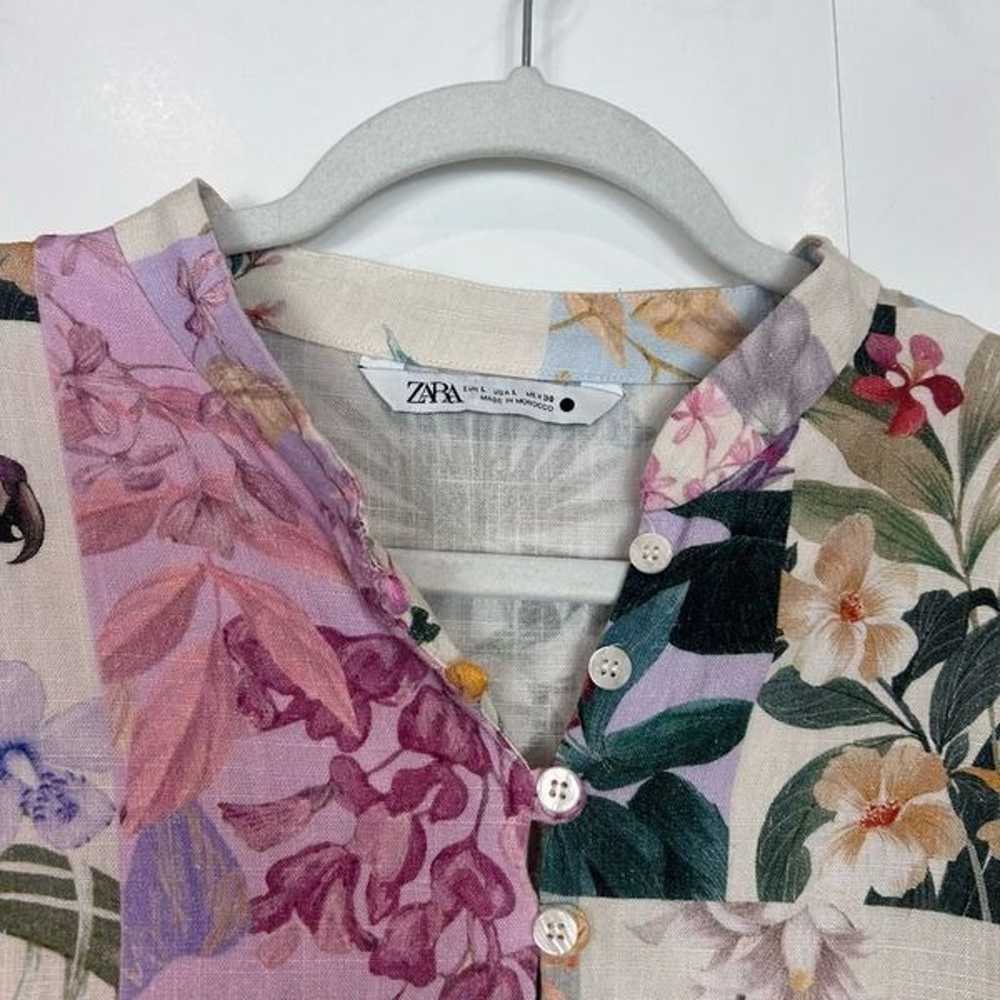 Zara Dress Large Purple Parrot Floral Linen Butto… - image 12