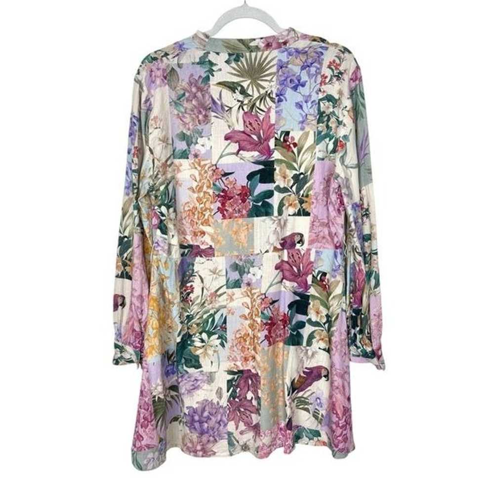 Zara Dress Large Purple Parrot Floral Linen Butto… - image 3