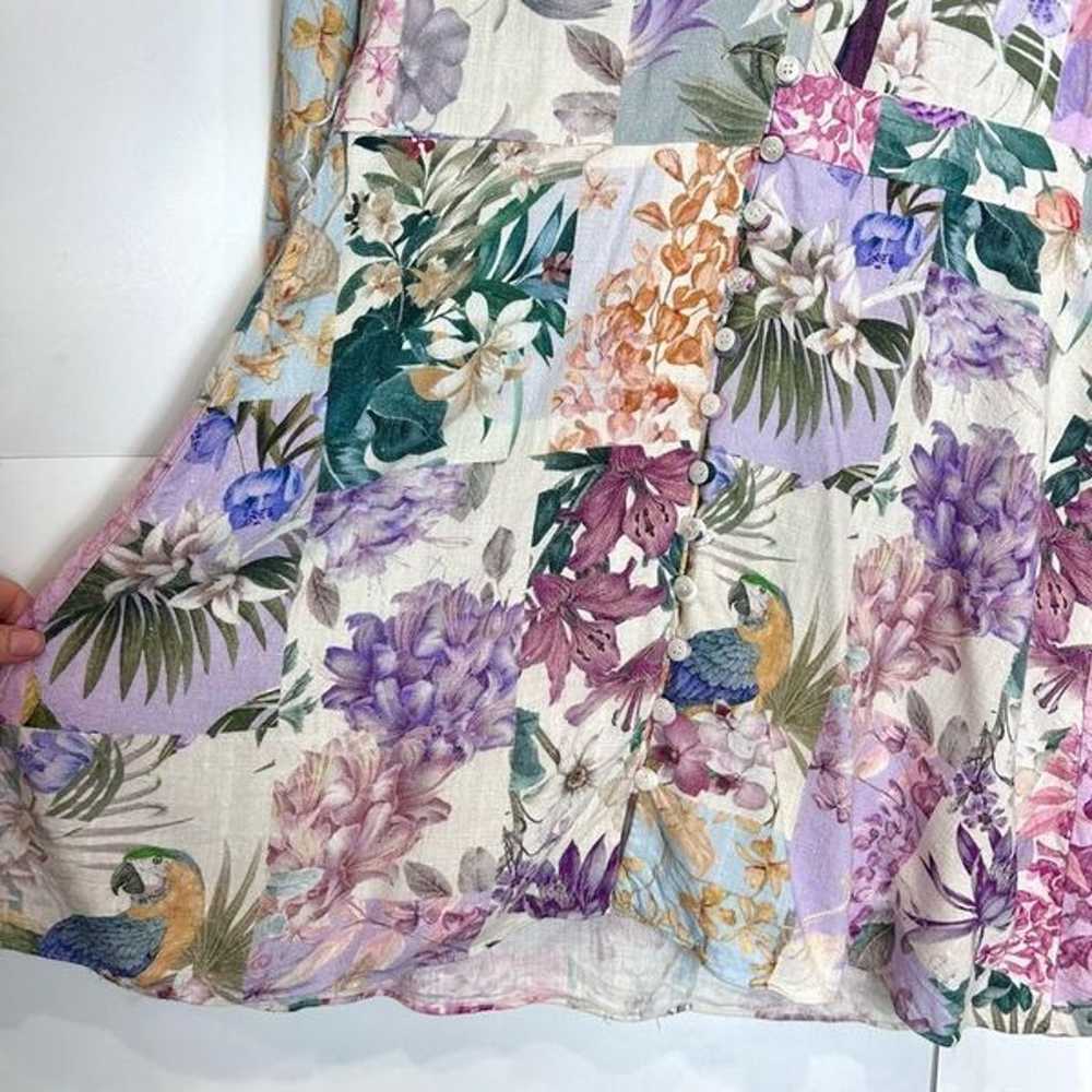 Zara Dress Large Purple Parrot Floral Linen Butto… - image 6