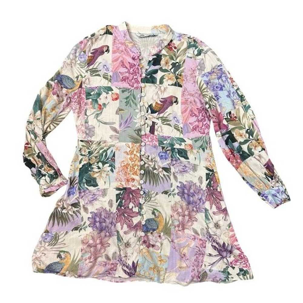 Zara Dress Large Purple Parrot Floral Linen Butto… - image 8