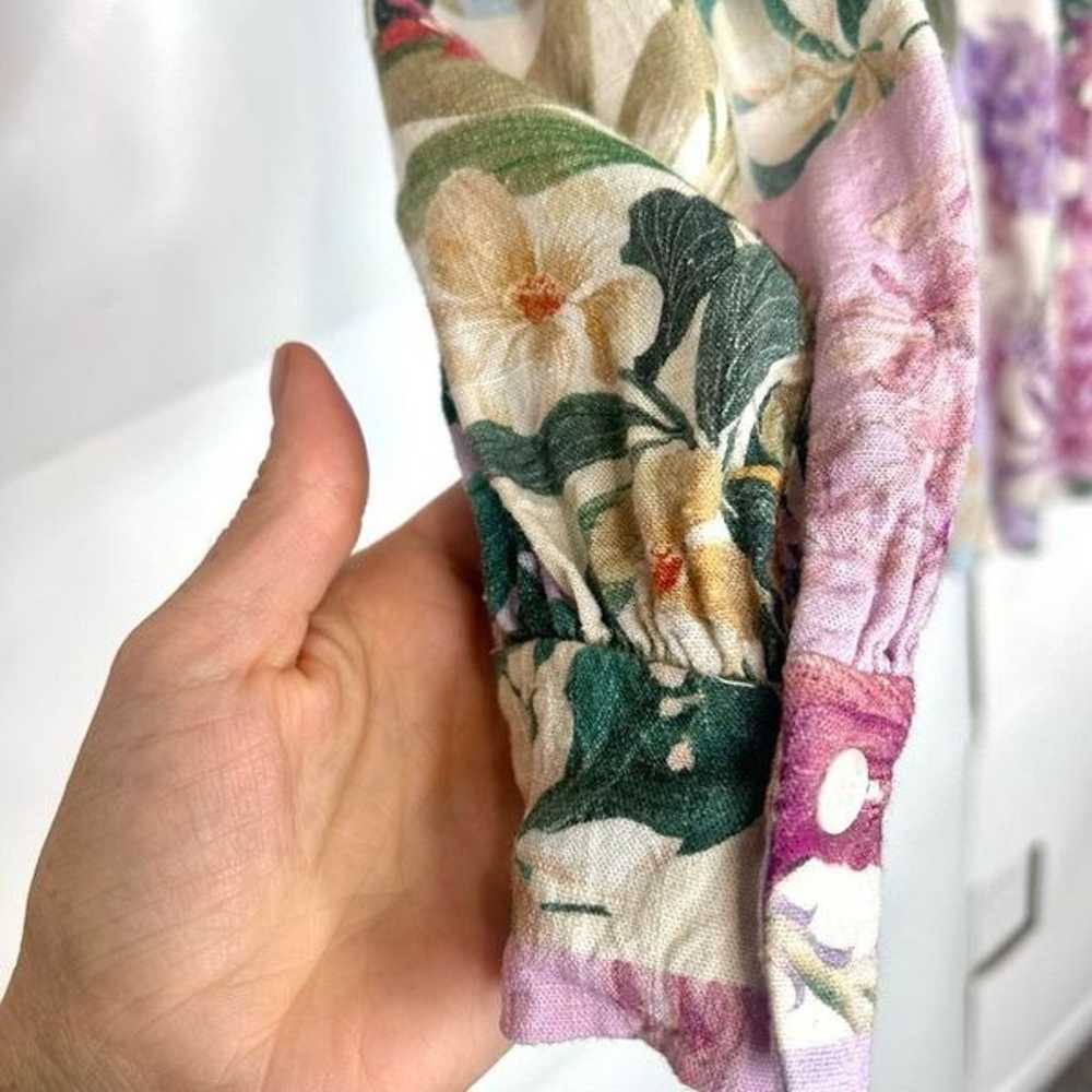 Zara Dress Large Purple Parrot Floral Linen Butto… - image 9