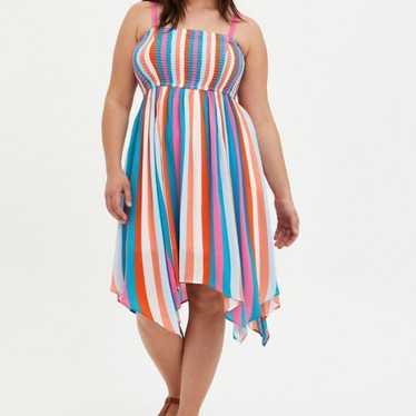 Torrid Multicolor Striped Gauze Midi Strapless Dr… - image 1