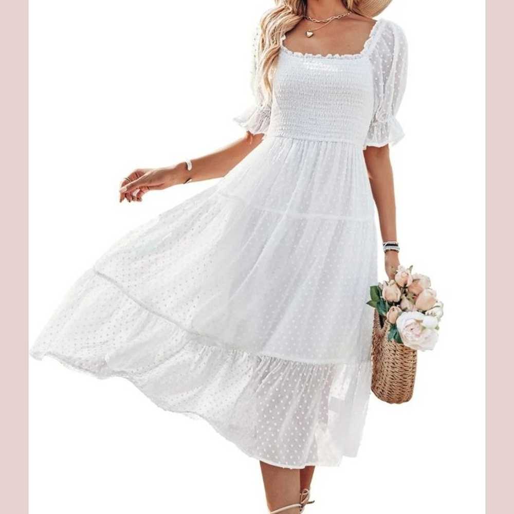 EUC Merokeety white puff sleeve midi dress - image 1