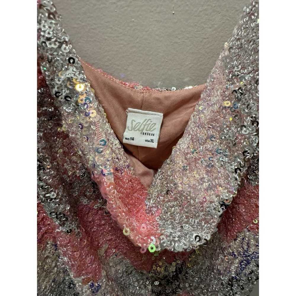 Selfie Leslie Sequin Pink Silver Mini Draped Front - image 6