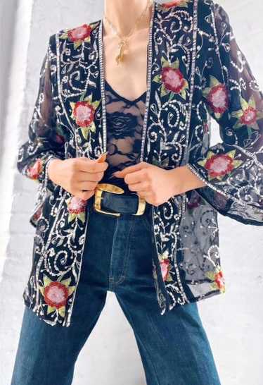 sheer silk 70s sequin floral jacket