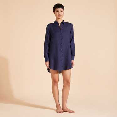 Vilebrequin Navy Blue Linen Shirt Dress Button Fr… - image 1