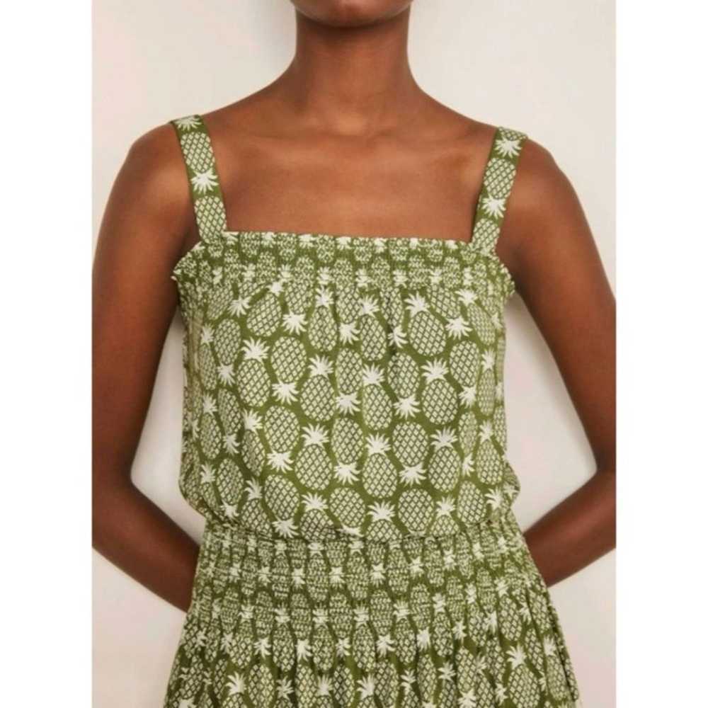 Boden Green Pineapple Print Smocked Rosamund Midi… - image 3