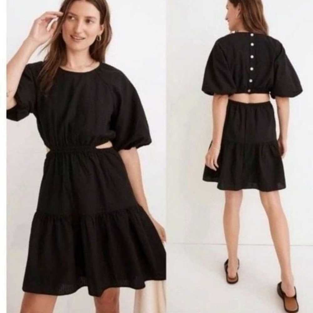 Madewell Seersucker Puff-Sleeve Cutout Mini Dress… - image 1