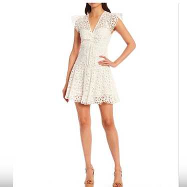 GIANNI BINI white eyelet fit and flare mini dress… - image 1