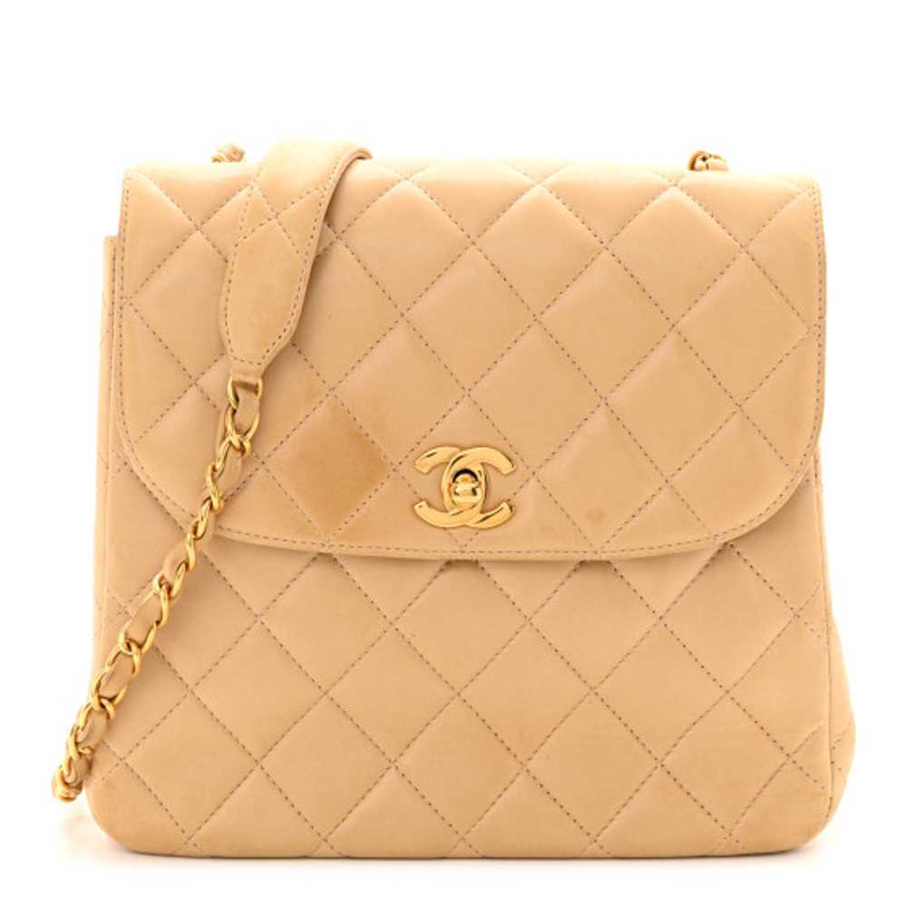 CHANEL Lambskin Quilted Flap Shoulder Bag Beige - image 1