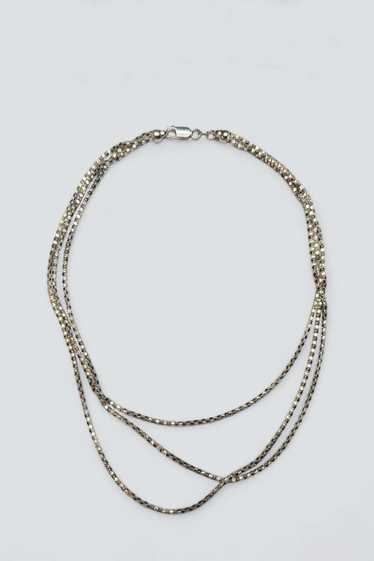 Triple Strand Chain Necklace - Sterling Silver