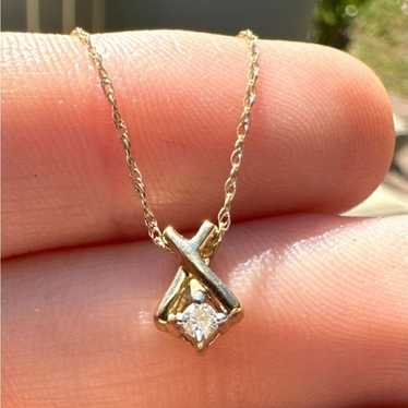 Solid 10k yellow gold genuine  diamond necklace