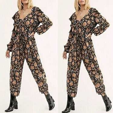 Free People Black Floral Jumpsuit