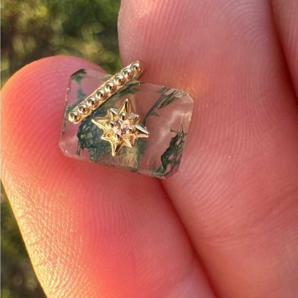 Solid 10k yellow gold genuine moss agate/sapphire… - image 5