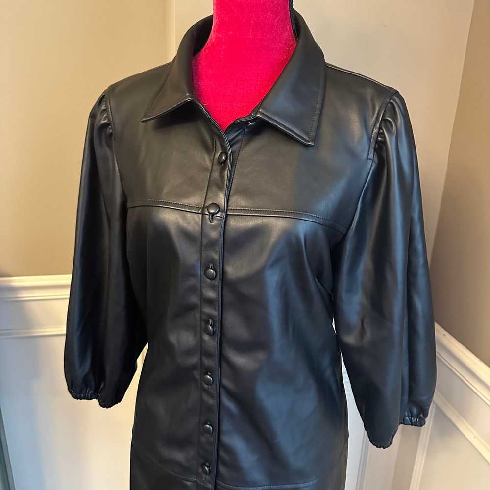 7 For All Mankind Faux Leather Puff Sleeved Black… - image 2