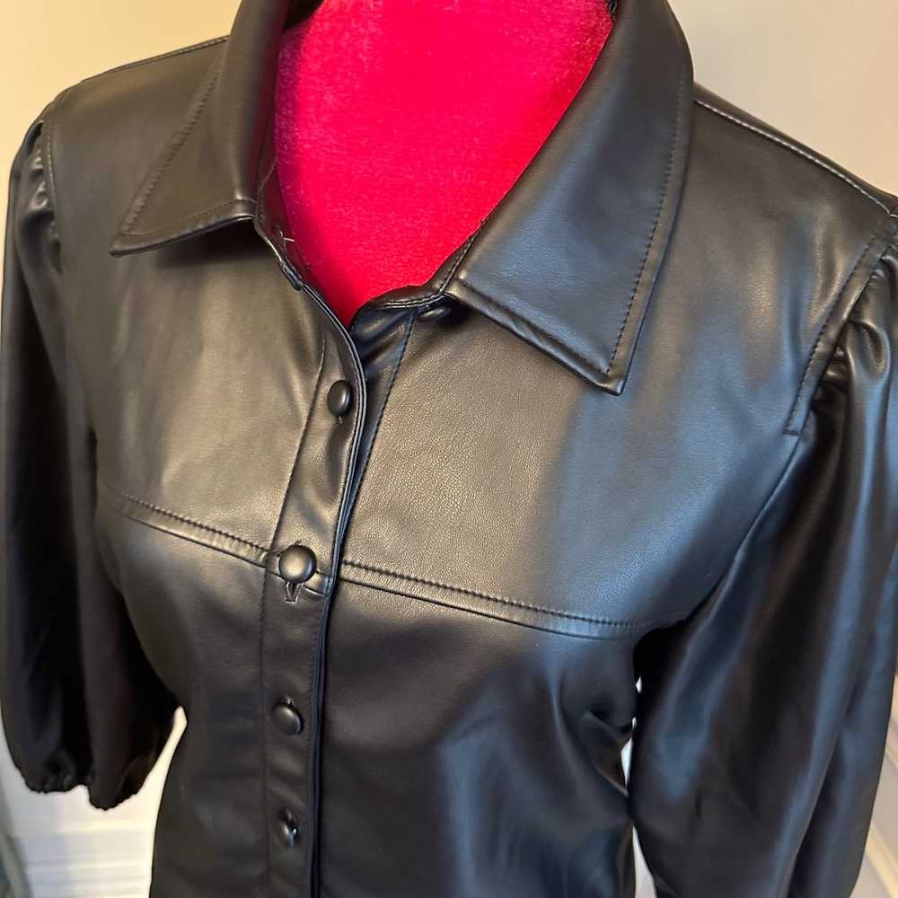 7 For All Mankind Faux Leather Puff Sleeved Black… - image 3