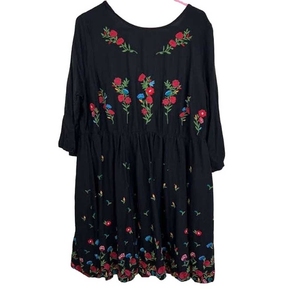 Torrid Black Embroidered Floral Challis Skater Dr… - image 2