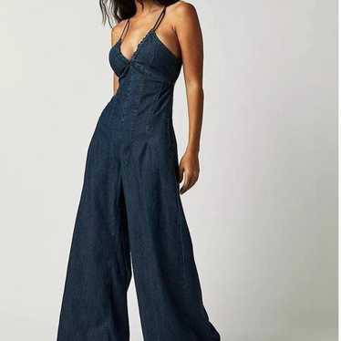 Free People curvy soul ties wide leg denim jumpsu… - image 1