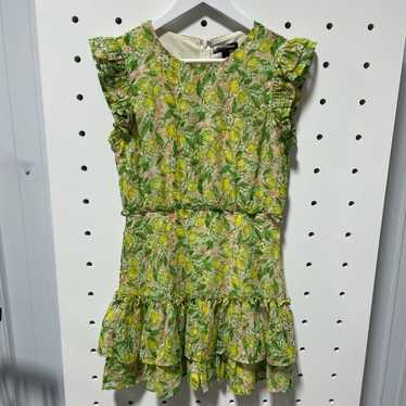 Aqua yellow ruffle floral dress size small