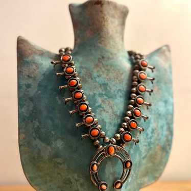 Navajo Sterling Silver & Coral Shadow Box Petite … - image 1