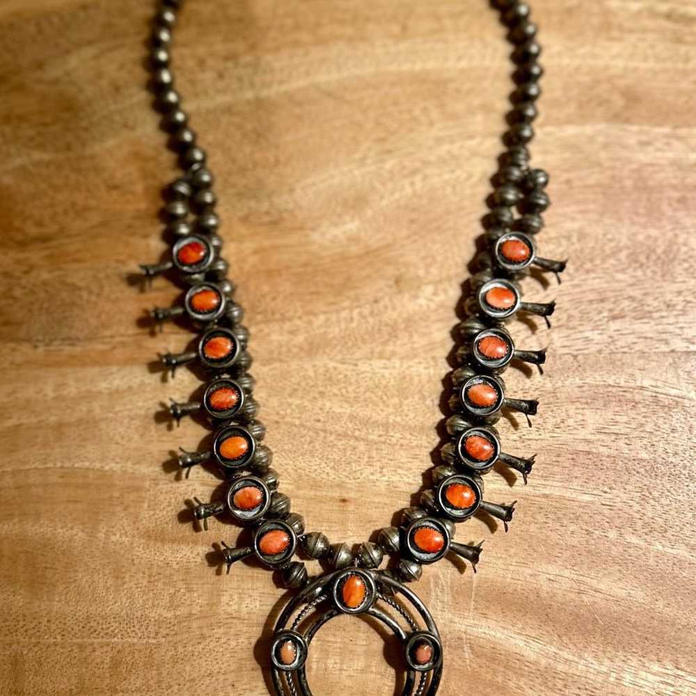 Navajo Sterling Silver & Coral Shadow Box Petite … - image 2