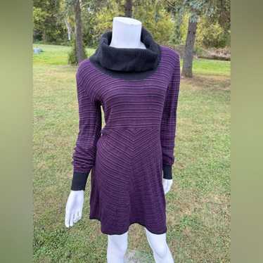 Prana Cozy Wool Sweater Dress Black + Purple Stri… - image 1