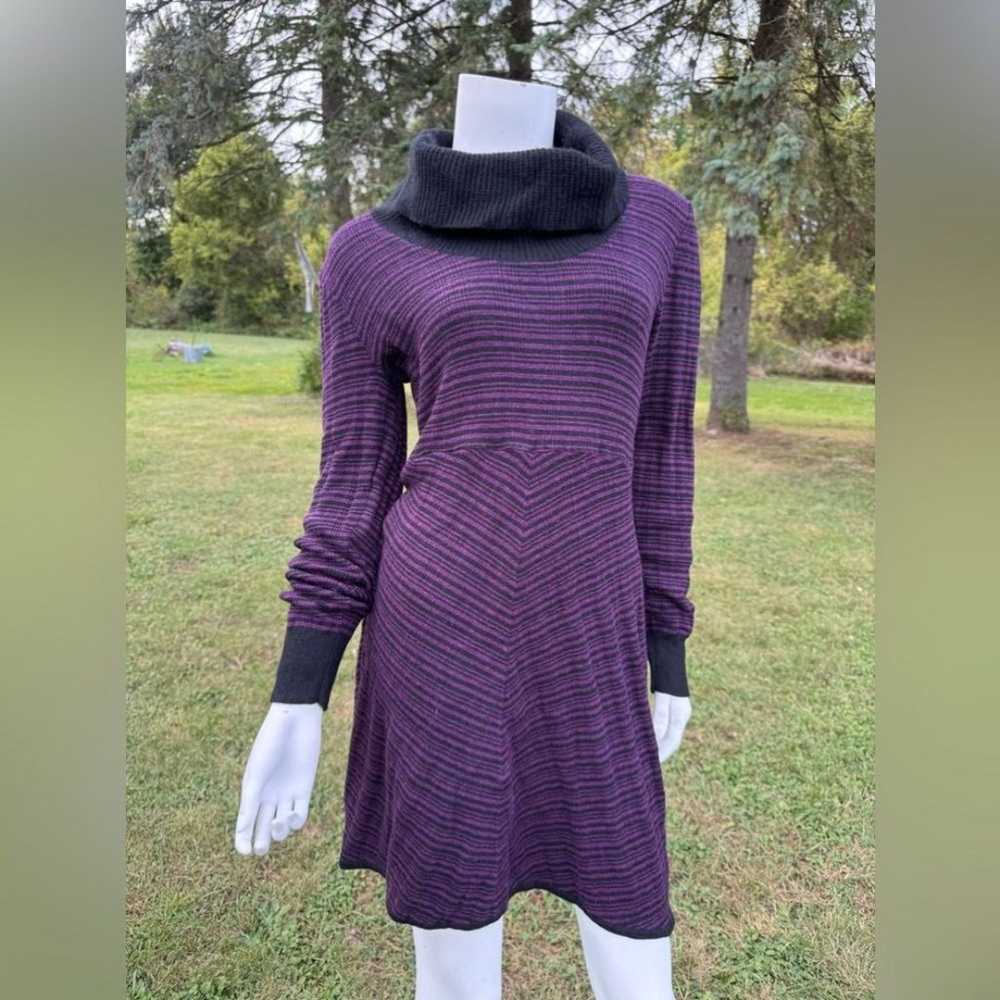 Prana Cozy Wool Sweater Dress Black + Purple Stri… - image 2