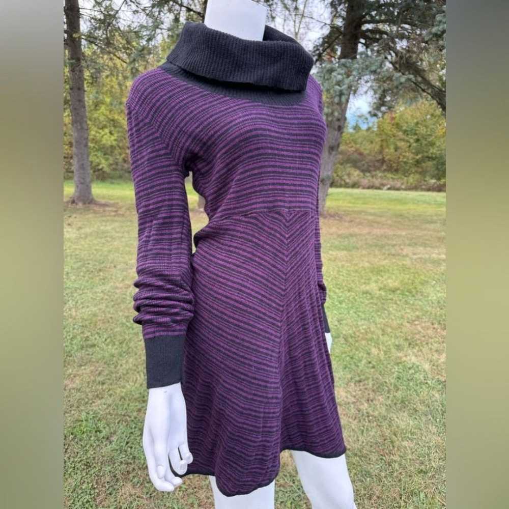 Prana Cozy Wool Sweater Dress Black + Purple Stri… - image 3