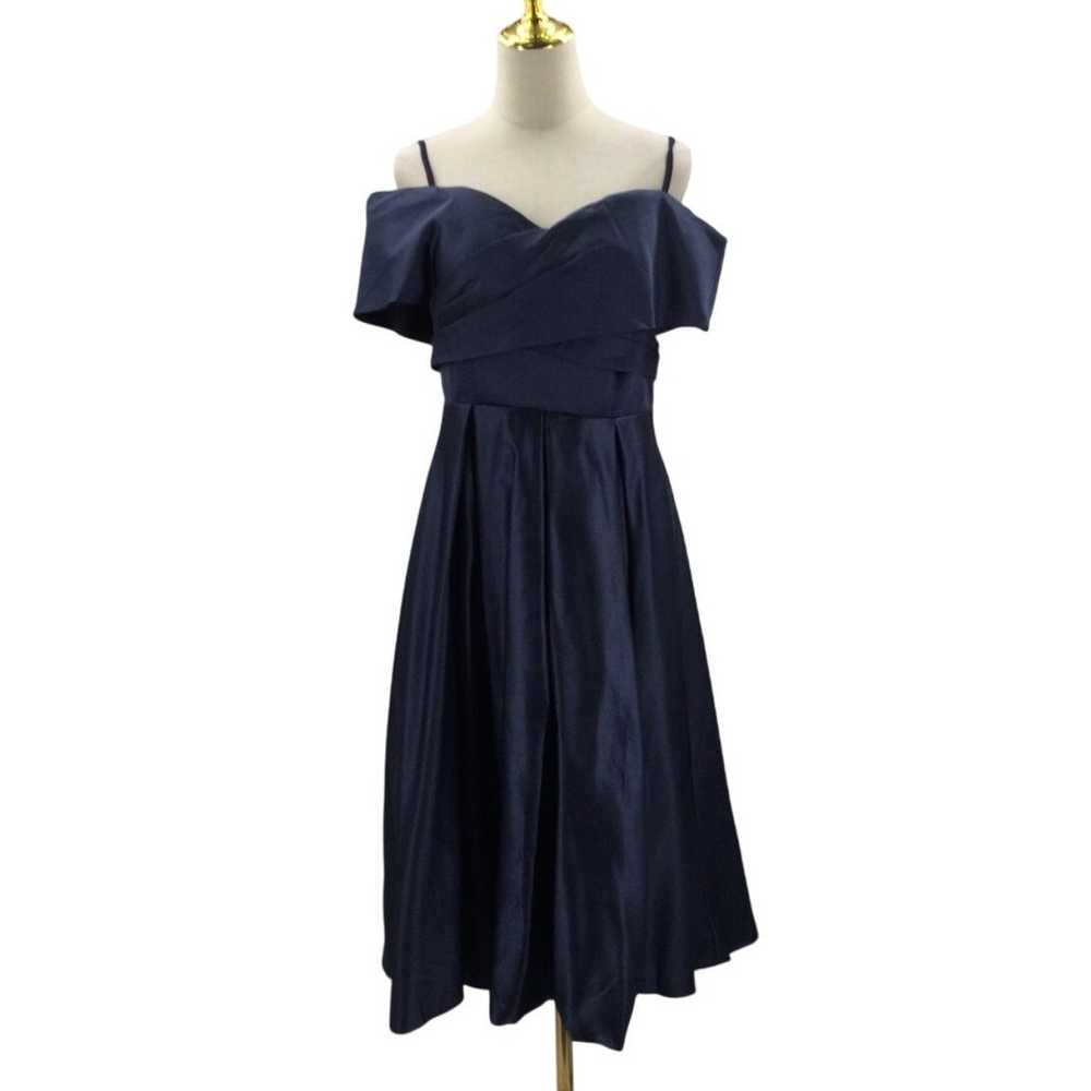 FORMAL PARTY 8 M navy blue satin off shoulder lac… - image 1