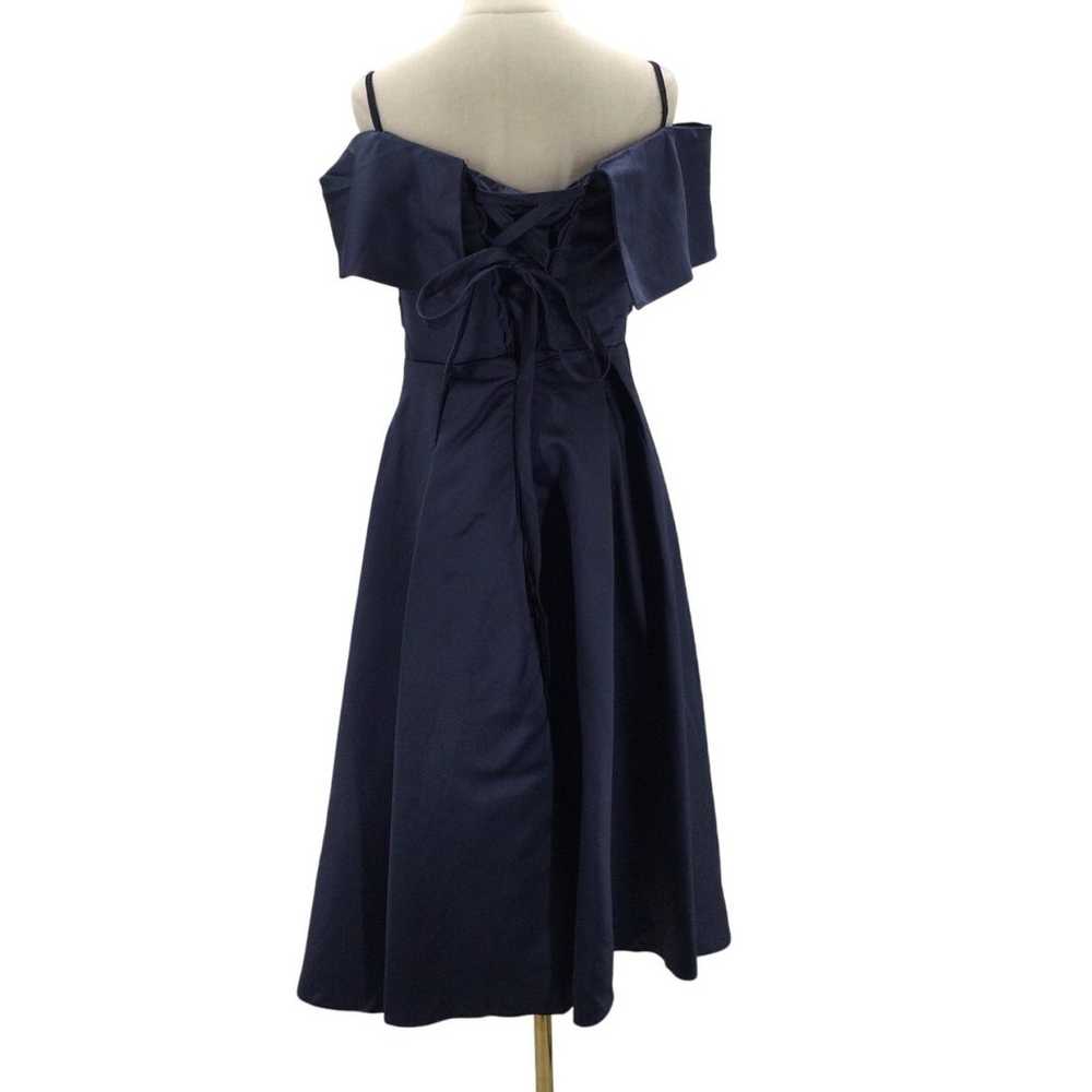 FORMAL PARTY 8 M navy blue satin off shoulder lac… - image 2