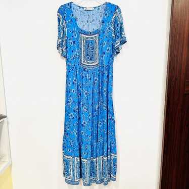 NWOT RusttyDustty Boho Peasant Maxi Dress Blue Flo