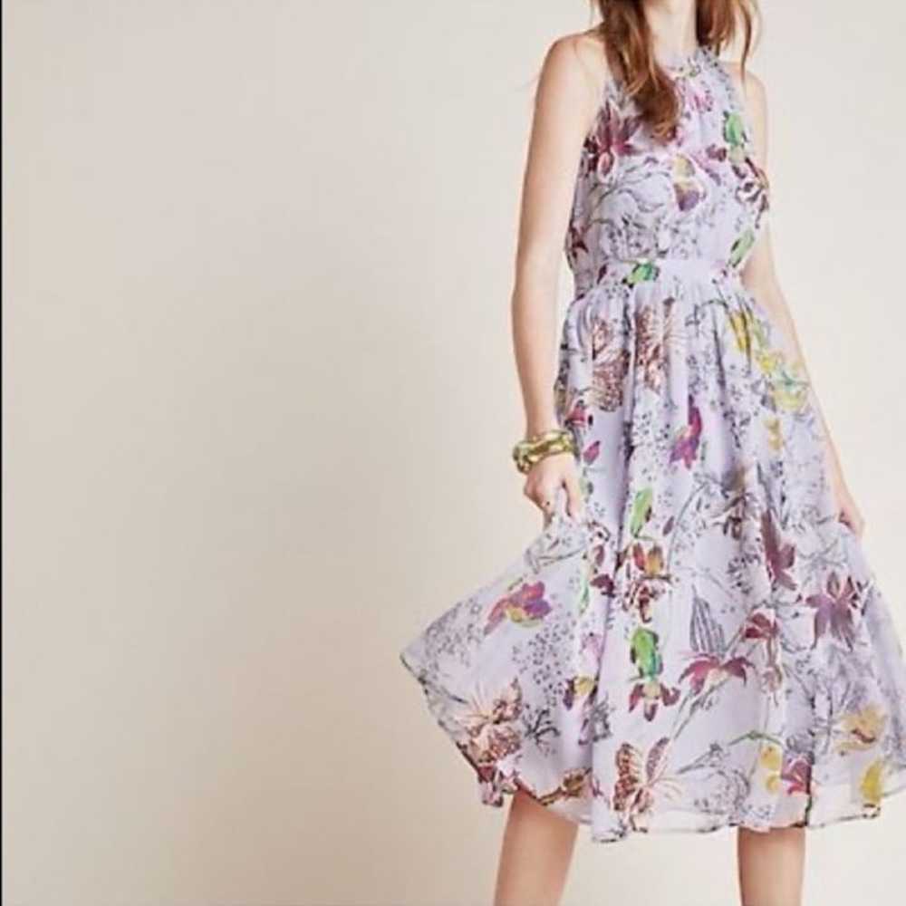 Anthropologie Hermia Midi Dress Lavender Floral S… - image 1