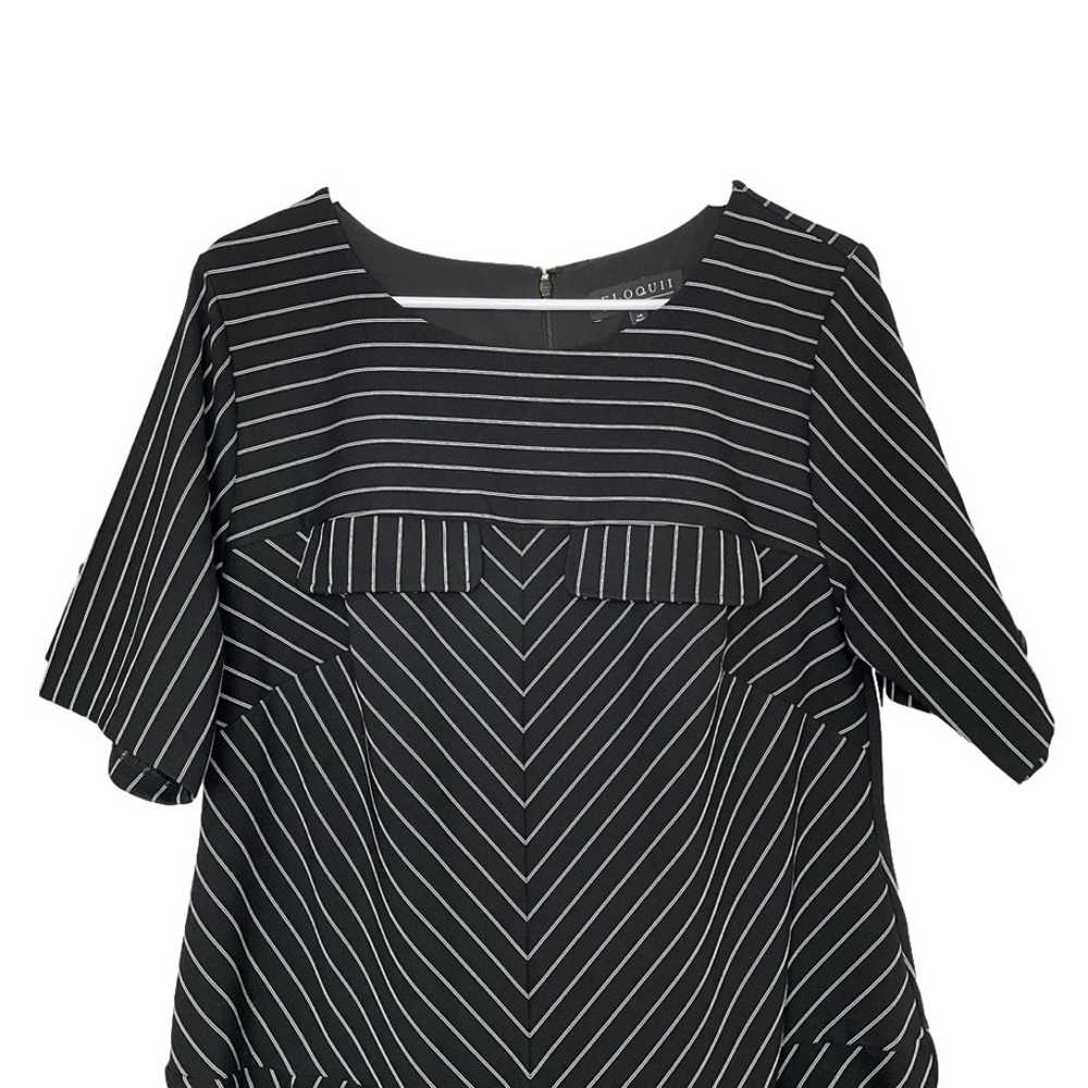 Eloquii Black White Stripe Short Sleeve Rounded N… - image 2