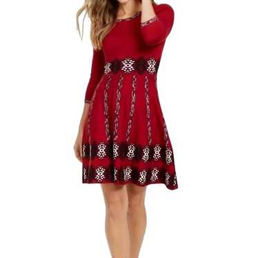 Taylor Burgundy Printed Fit & Flare Long Sleeve S… - image 1