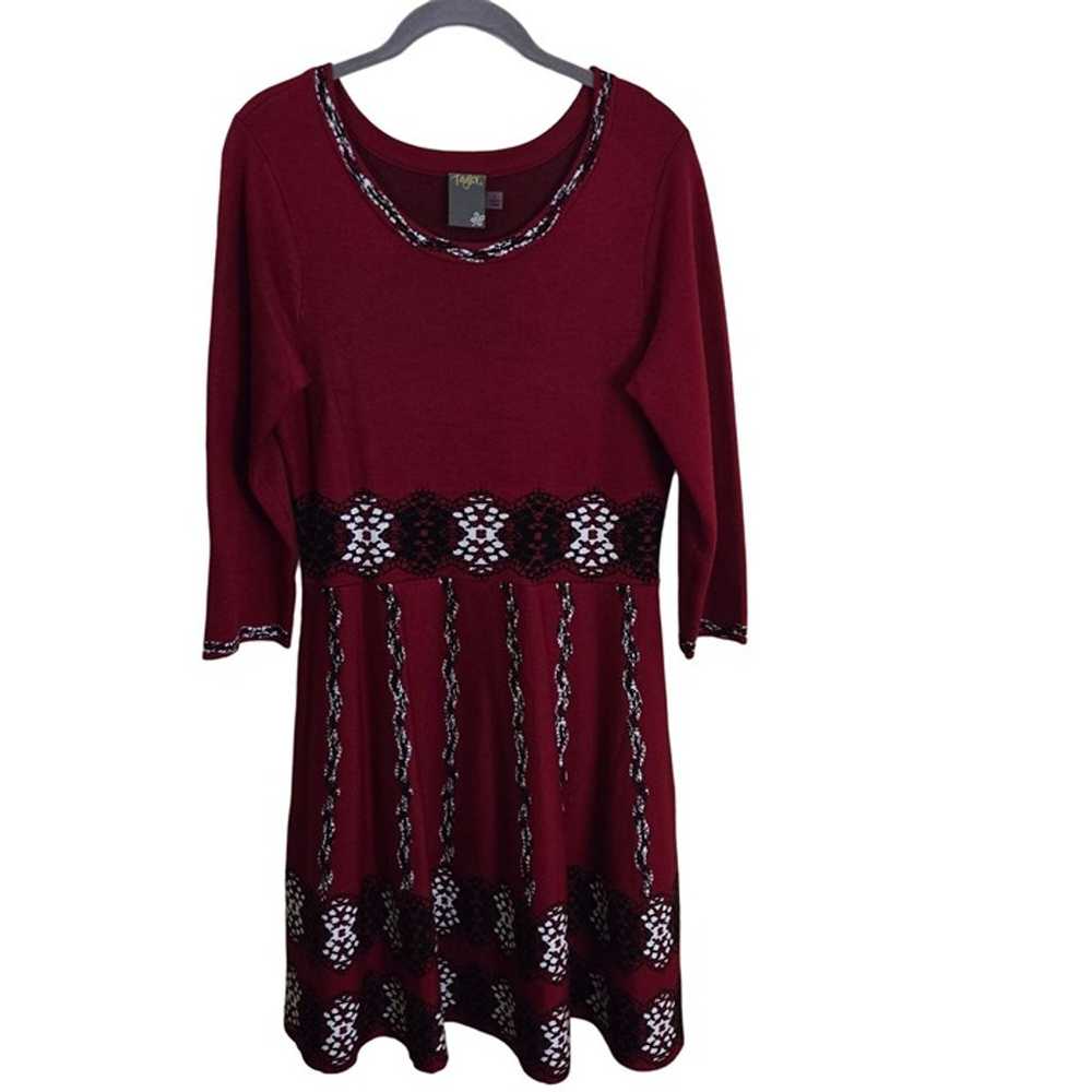 Taylor Burgundy Printed Fit & Flare Long Sleeve S… - image 2