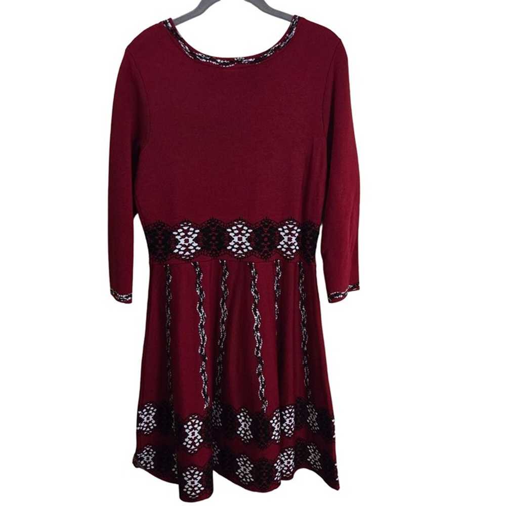 Taylor Burgundy Printed Fit & Flare Long Sleeve S… - image 3