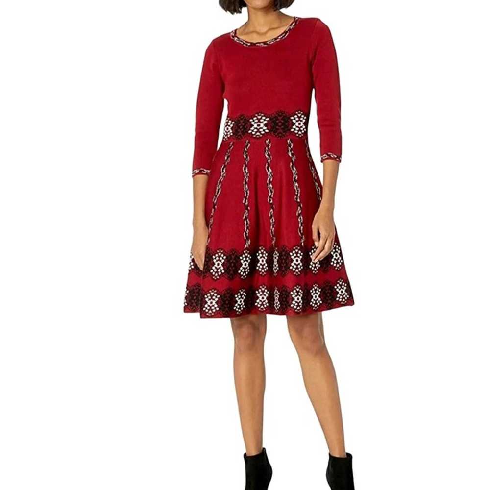 Taylor Burgundy Printed Fit & Flare Long Sleeve S… - image 5