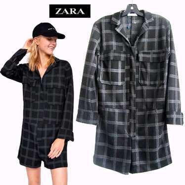 ZARA NEW Plaid Zip Long Sleeve Shirt-Dress Romper… - image 1