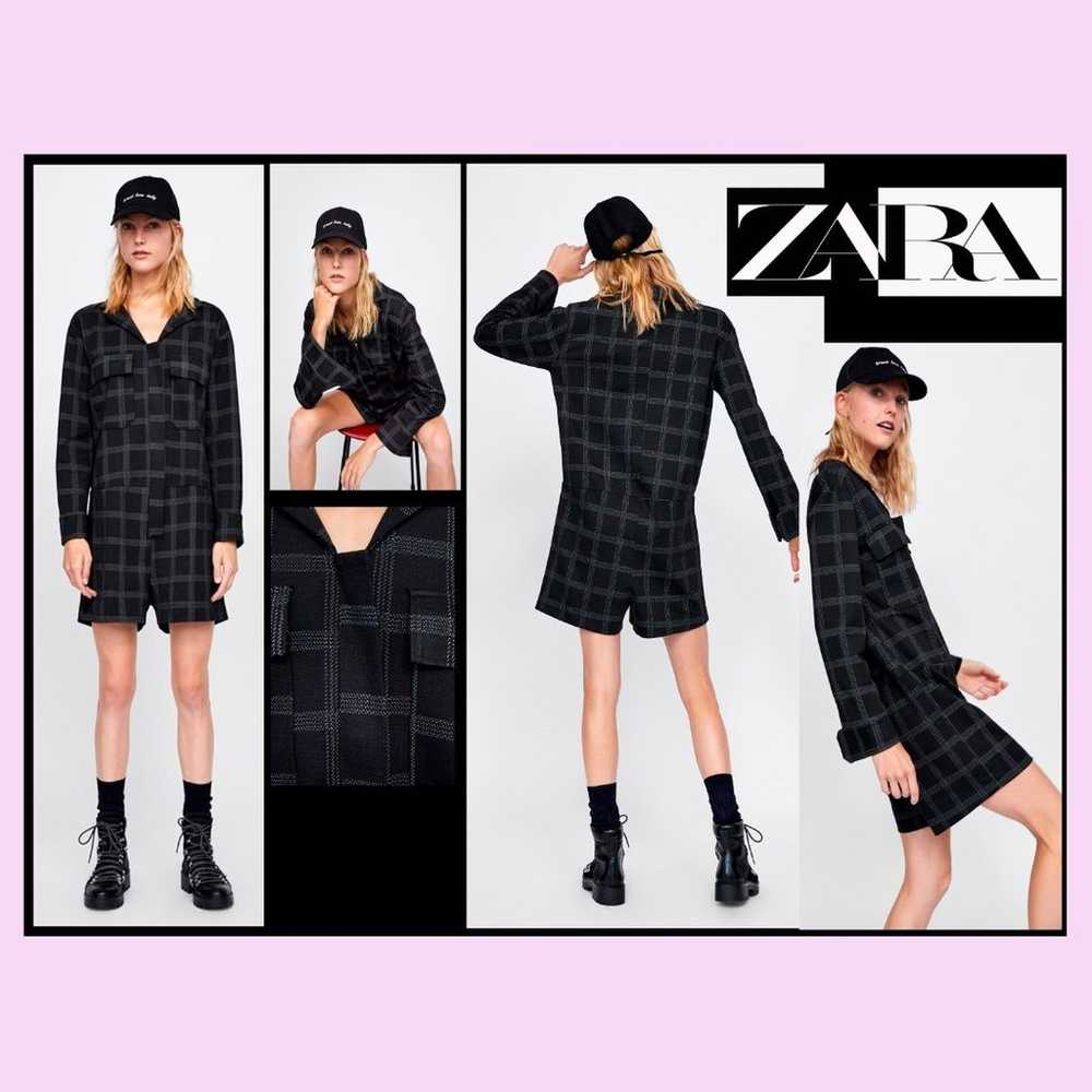 ZARA NEW Plaid Zip Long Sleeve Shirt-Dress Romper… - image 3